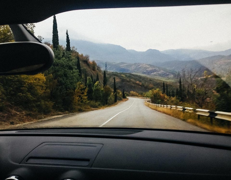 Driving down an winding mountain road